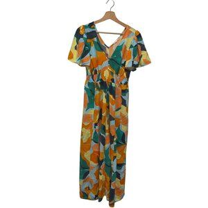 Abel The Label Romantic summer Floral  V-Neck Side Slits Maxi Dress Women's Size